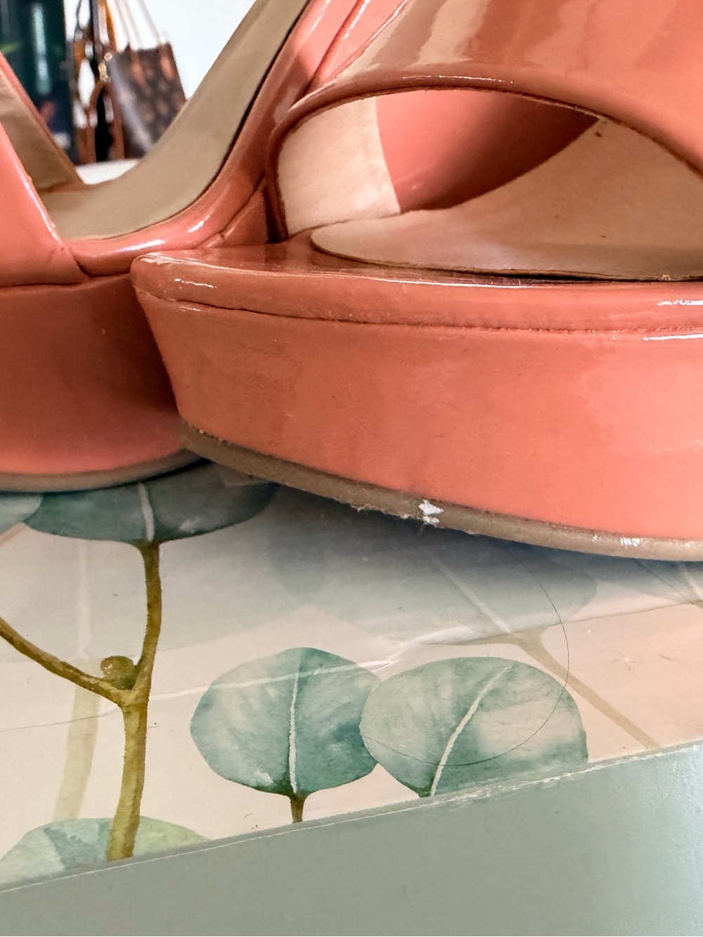 Windsor Smith Peach Patent Wedge Sandals - Picture 2 of 8